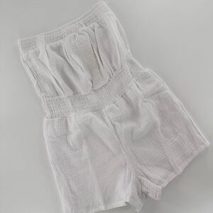 No Boundaries Strapless Gauze Romper Modern Women XXS White Smocked Waist NWT
